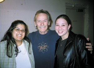 Two Monticello high school seniors, Megan Smith (left) and Jessica Rensberger, introduced themselves to Gordon Lightfoot after Thursday's Minneapolis concert. Jessica related that Lightfoot's Beautiful was sung at her parents' wedding.